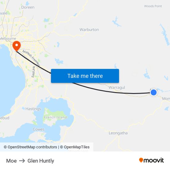 Moe to Glen Huntly map