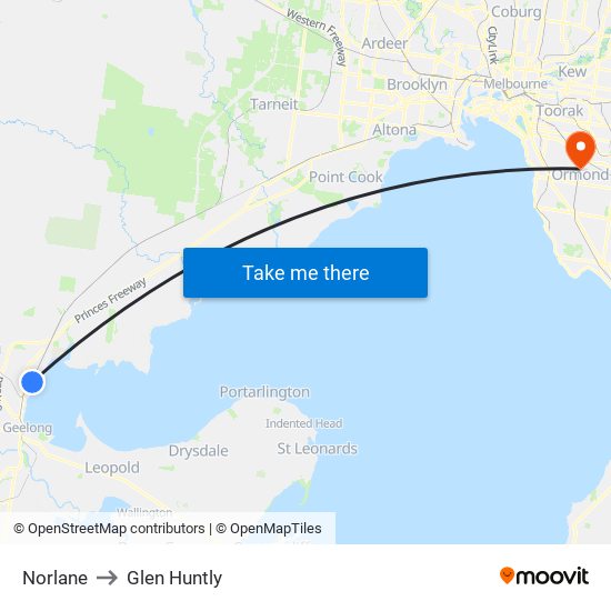 Norlane to Glen Huntly map