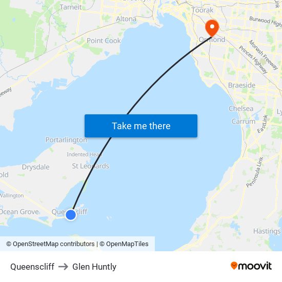 Queenscliff to Glen Huntly map