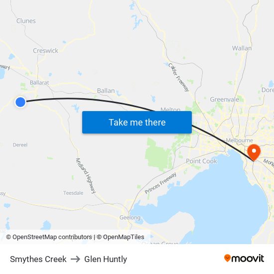 Smythes Creek to Glen Huntly map