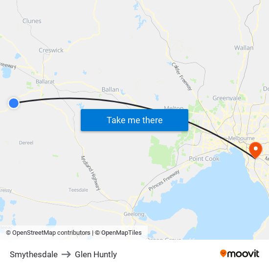 Smythesdale to Glen Huntly map