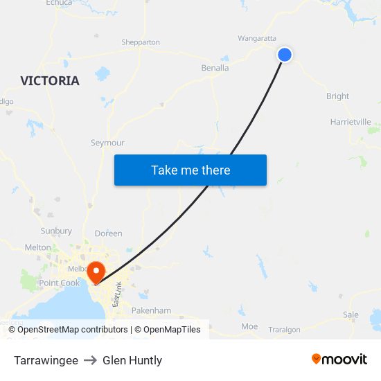 Tarrawingee to Glen Huntly map