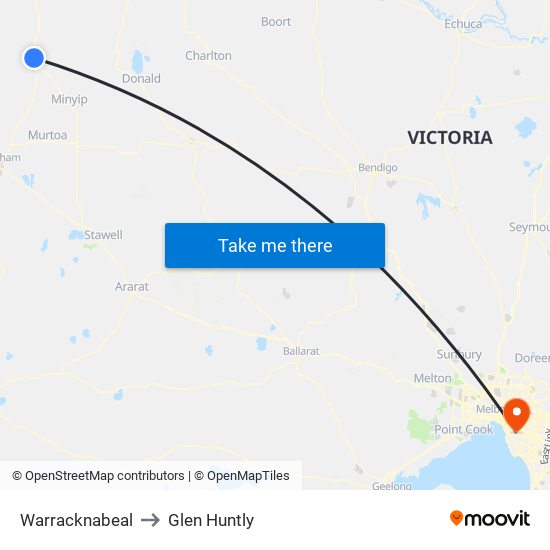 Warracknabeal to Glen Huntly map