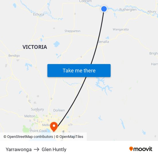 Yarrawonga to Glen Huntly map