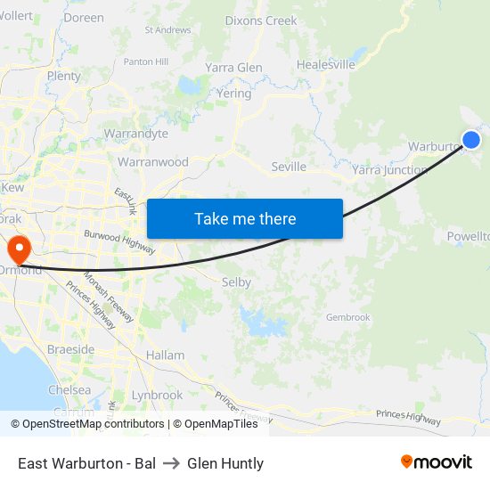 East Warburton - Bal to Glen Huntly map