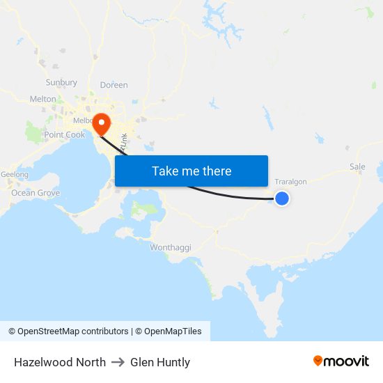 Hazelwood North to Glen Huntly map