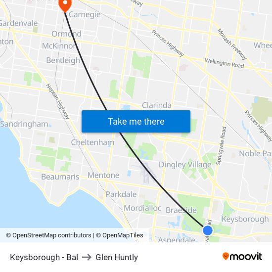 Keysborough - Bal to Glen Huntly map