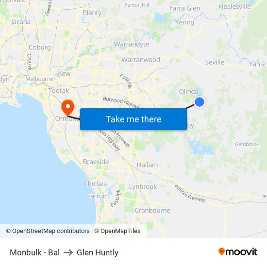 Monbulk - Bal to Glen Huntly map