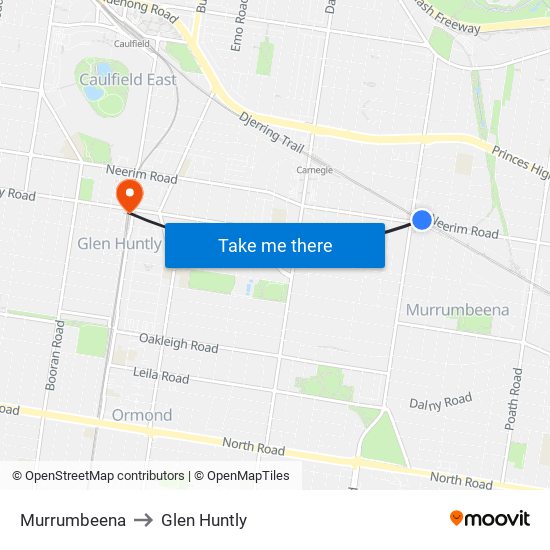 Murrumbeena to Glen Huntly map