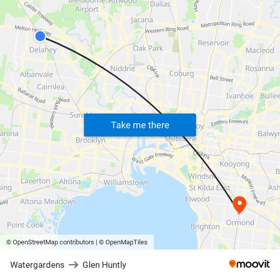 Watergardens to Glen Huntly map