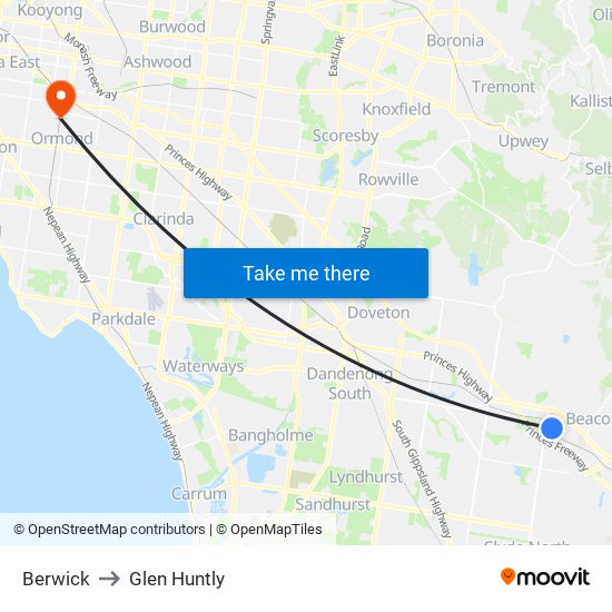 Berwick to Glen Huntly map