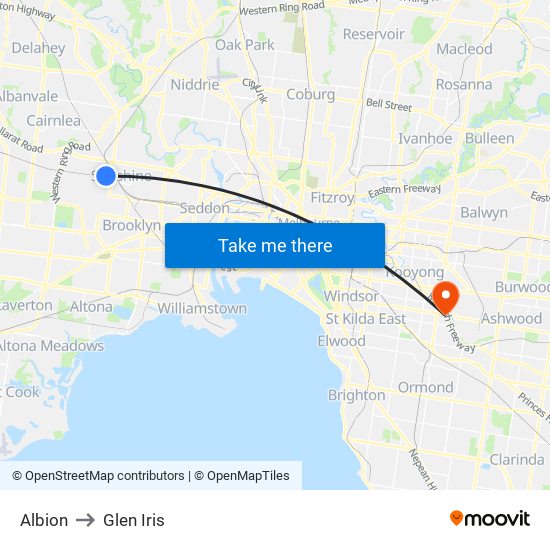 Albion to Glen Iris map