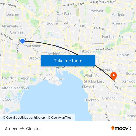 Ardeer to Glen Iris map