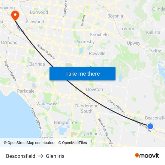 Beaconsfield to Glen Iris map