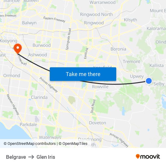 Belgrave to Glen Iris map