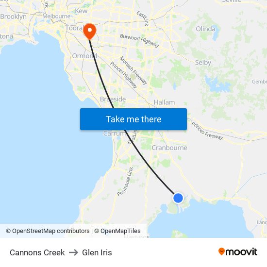 Cannons Creek to Glen Iris map