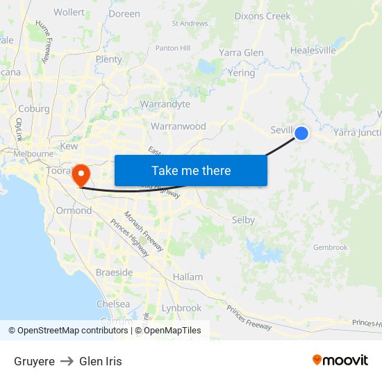 Gruyere to Glen Iris map