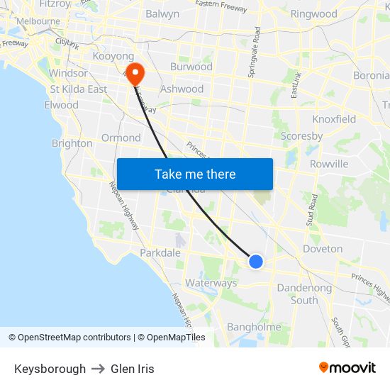 Keysborough to Glen Iris map