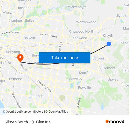 Kilsyth South to Glen Iris map