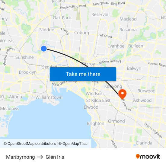 Maribyrnong to Glen Iris map
