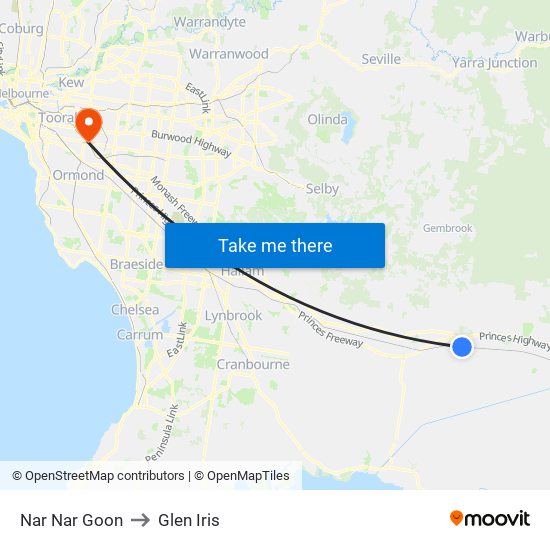 Nar Nar Goon to Glen Iris map