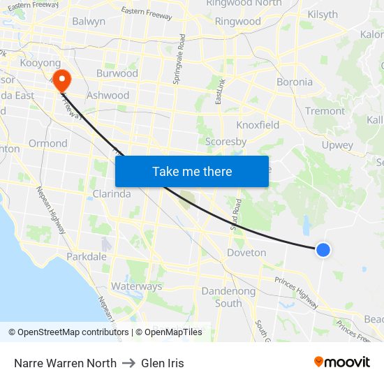 Narre Warren North to Glen Iris map