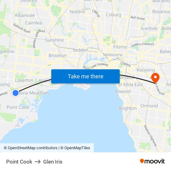 Point Cook to Glen Iris map