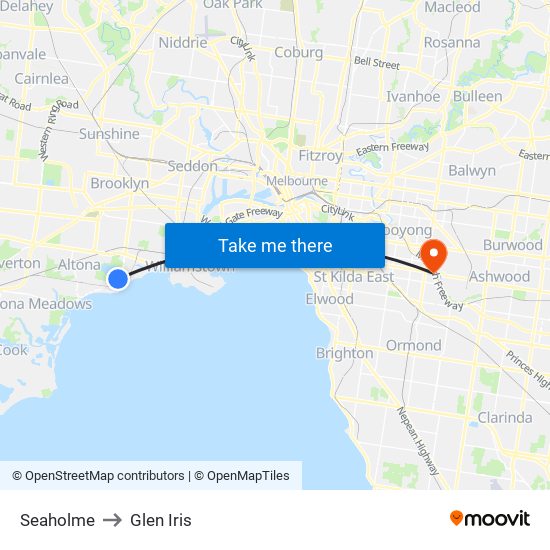 Seaholme to Glen Iris map