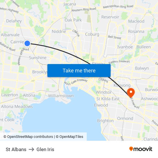 St Albans to Glen Iris map