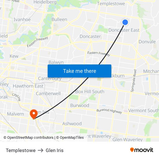 Templestowe to Glen Iris map