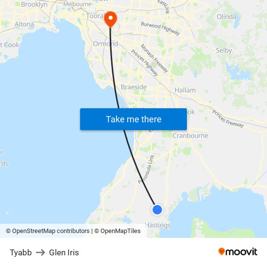 Tyabb to Glen Iris map