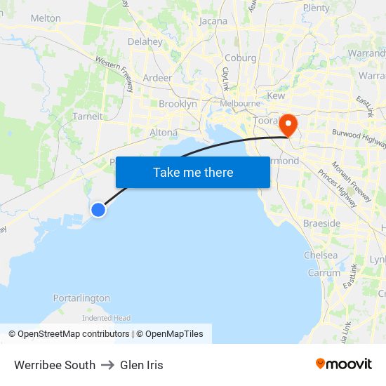 Werribee South to Glen Iris map