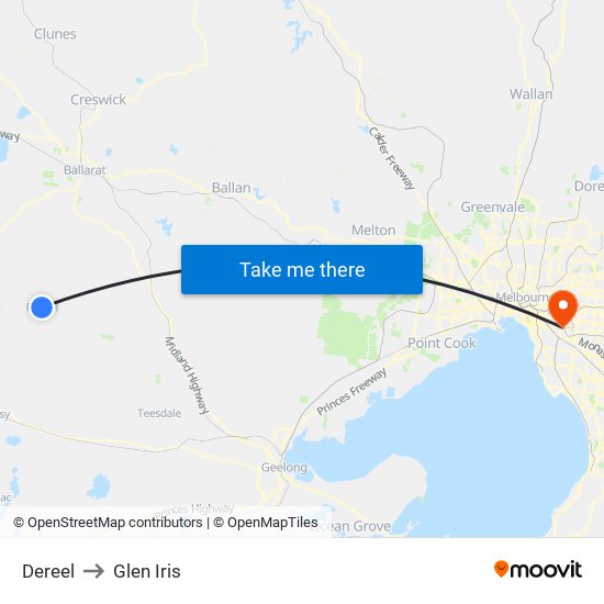 Dereel to Glen Iris map