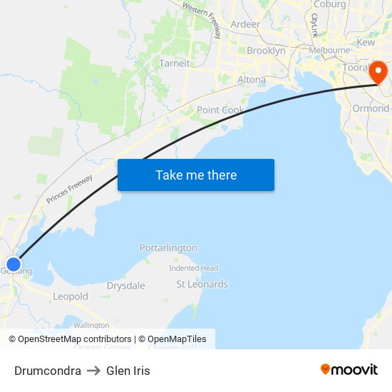 Drumcondra to Glen Iris map