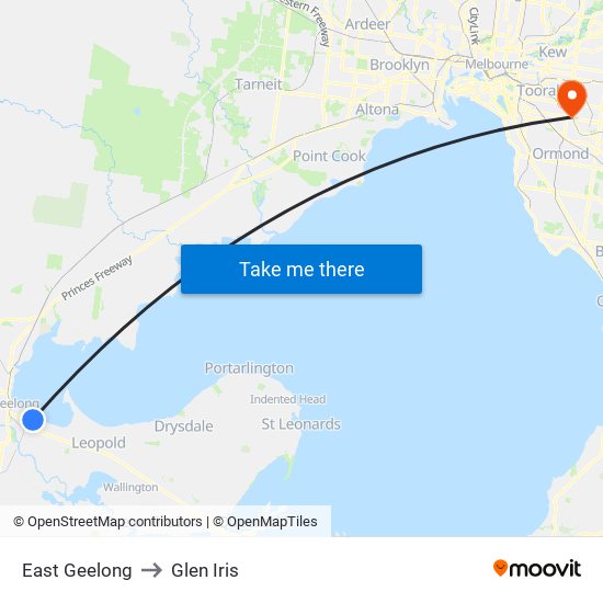 East Geelong to Glen Iris map