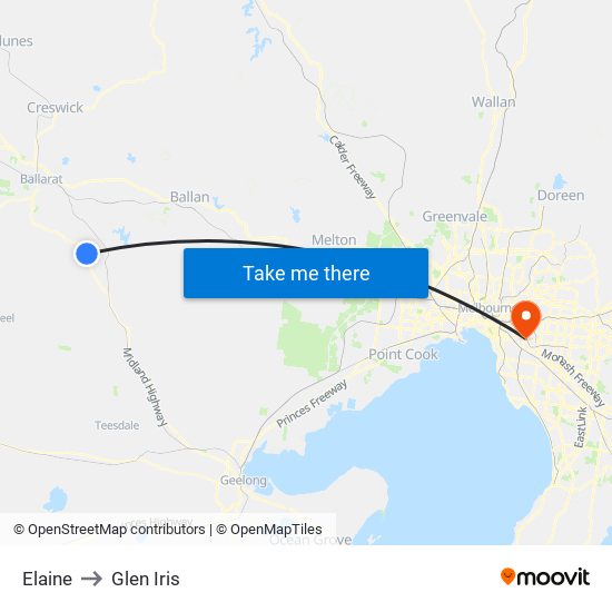 Elaine to Glen Iris map