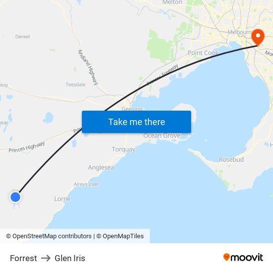 Forrest to Glen Iris map