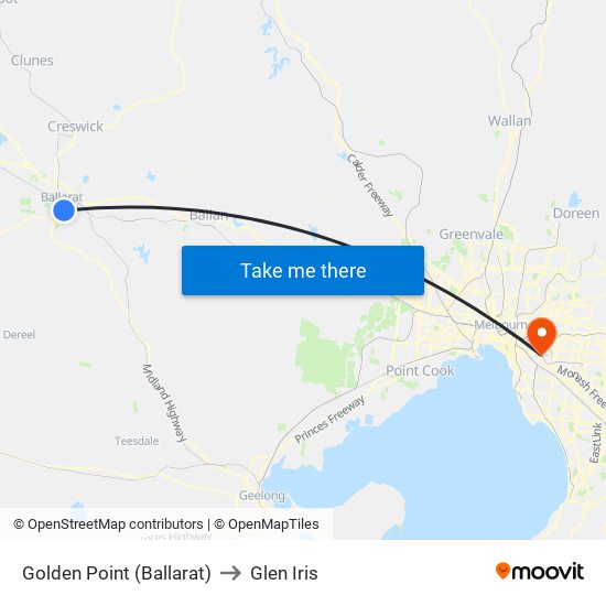 Golden Point (Ballarat) to Glen Iris map