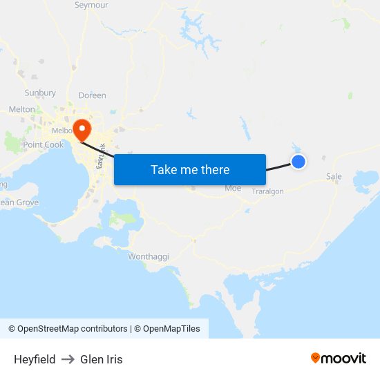 Heyfield to Glen Iris map