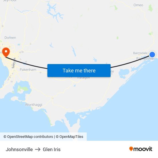 Johnsonville to Glen Iris map