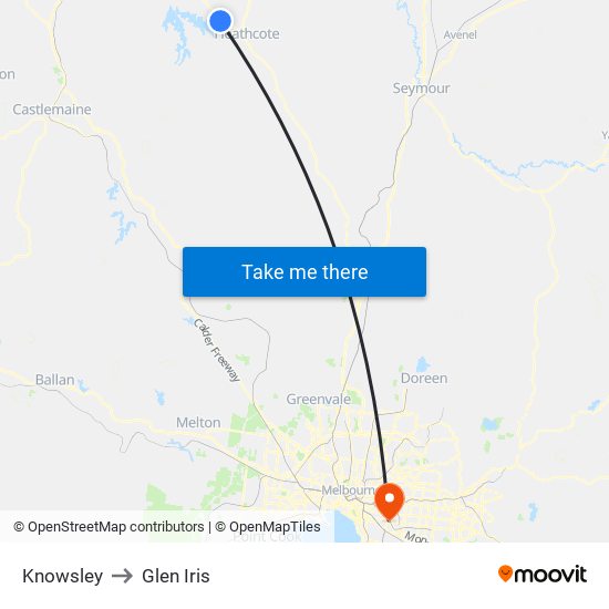 Knowsley to Glen Iris map