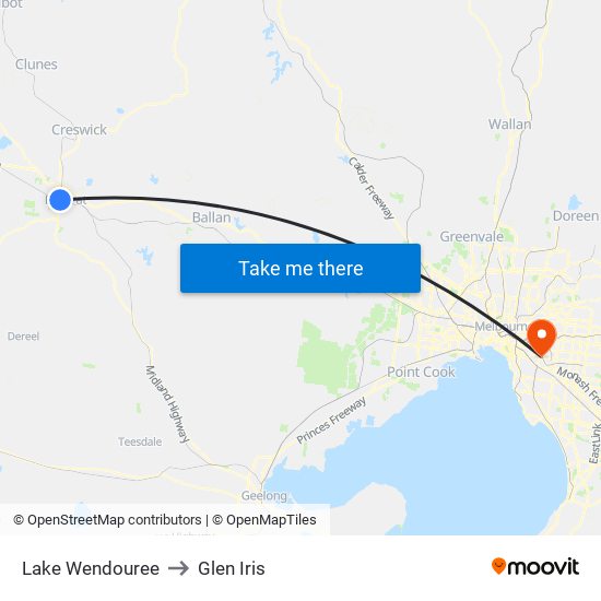 Lake Wendouree to Glen Iris map