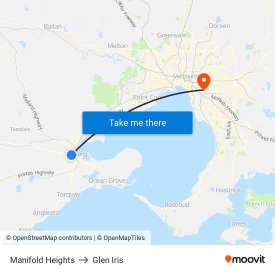 Manifold Heights to Glen Iris map