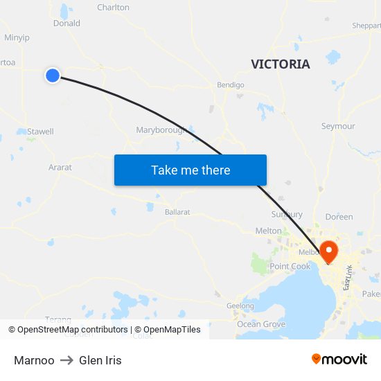 Marnoo to Glen Iris map