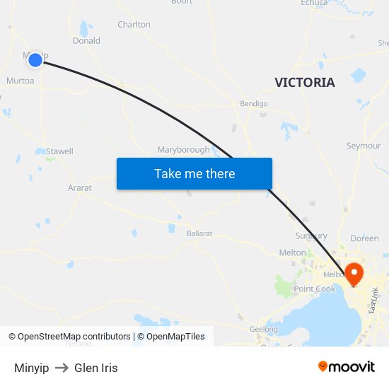 Minyip to Glen Iris map