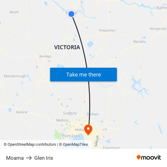 Moama to Glen Iris map