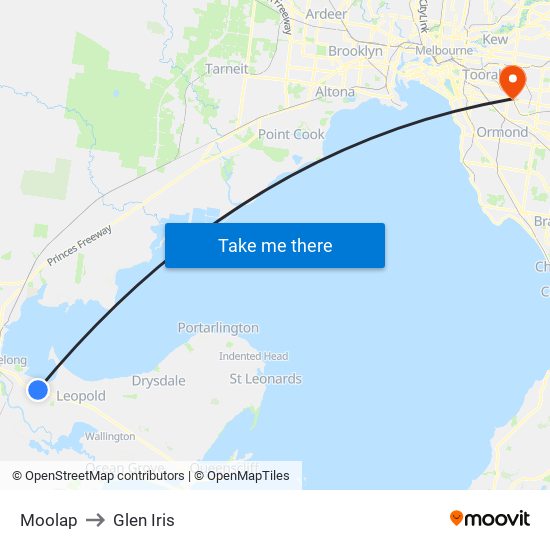 Moolap to Glen Iris map