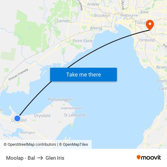 Moolap - Bal to Glen Iris map