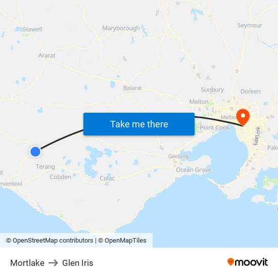 Mortlake to Glen Iris map