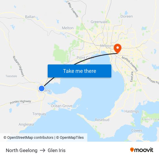 North Geelong to Glen Iris map